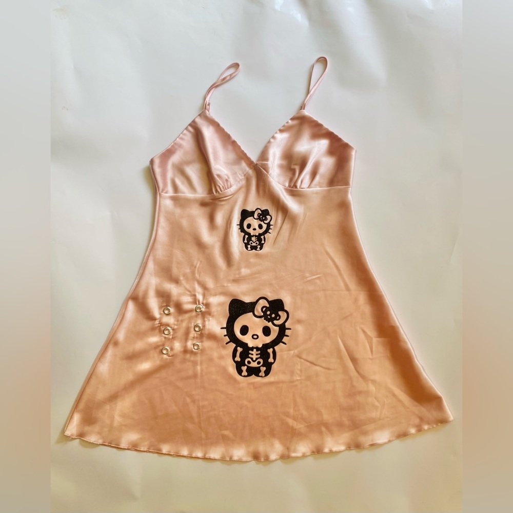 Hello Kitty girly goth champagne pink mini slip dress